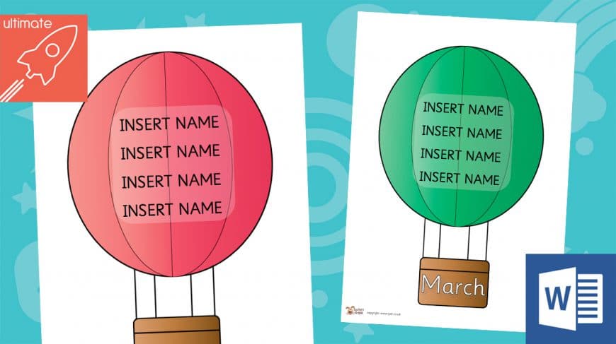 editable birthday hot air balloons