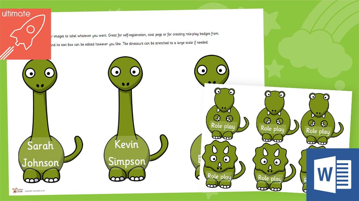 editable classroom dinosaur labels