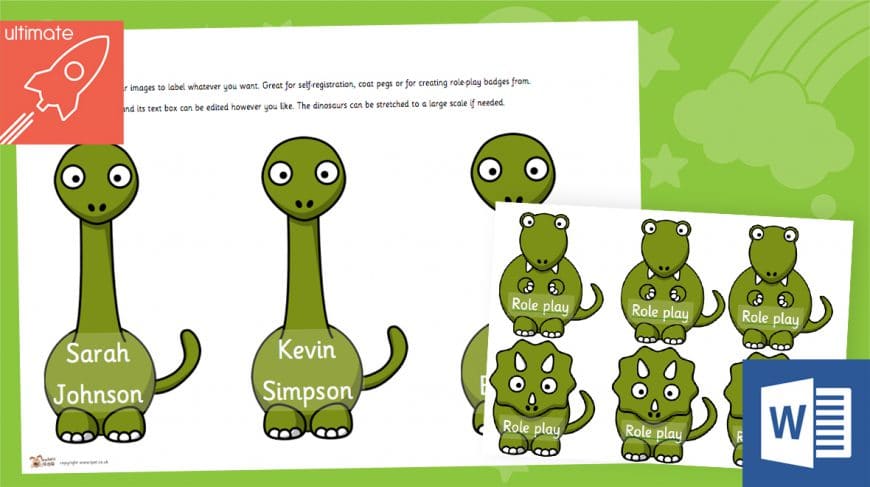 editable classroom dinosaur labels