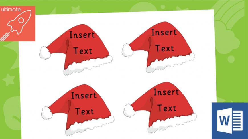Editable Christmas hat labels