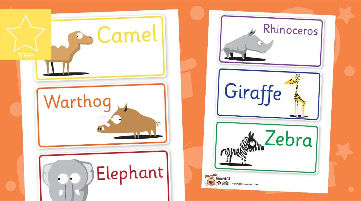 African cartoon animal labels