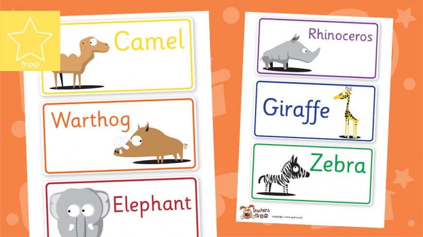African cartoon animal labels