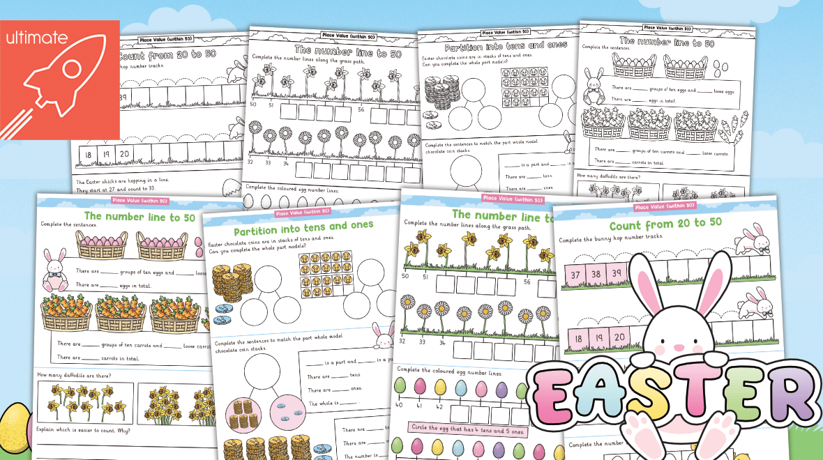 Teacher's Pet » Easter Maths Year 1 Place Value (Within 50) Activity Sheets